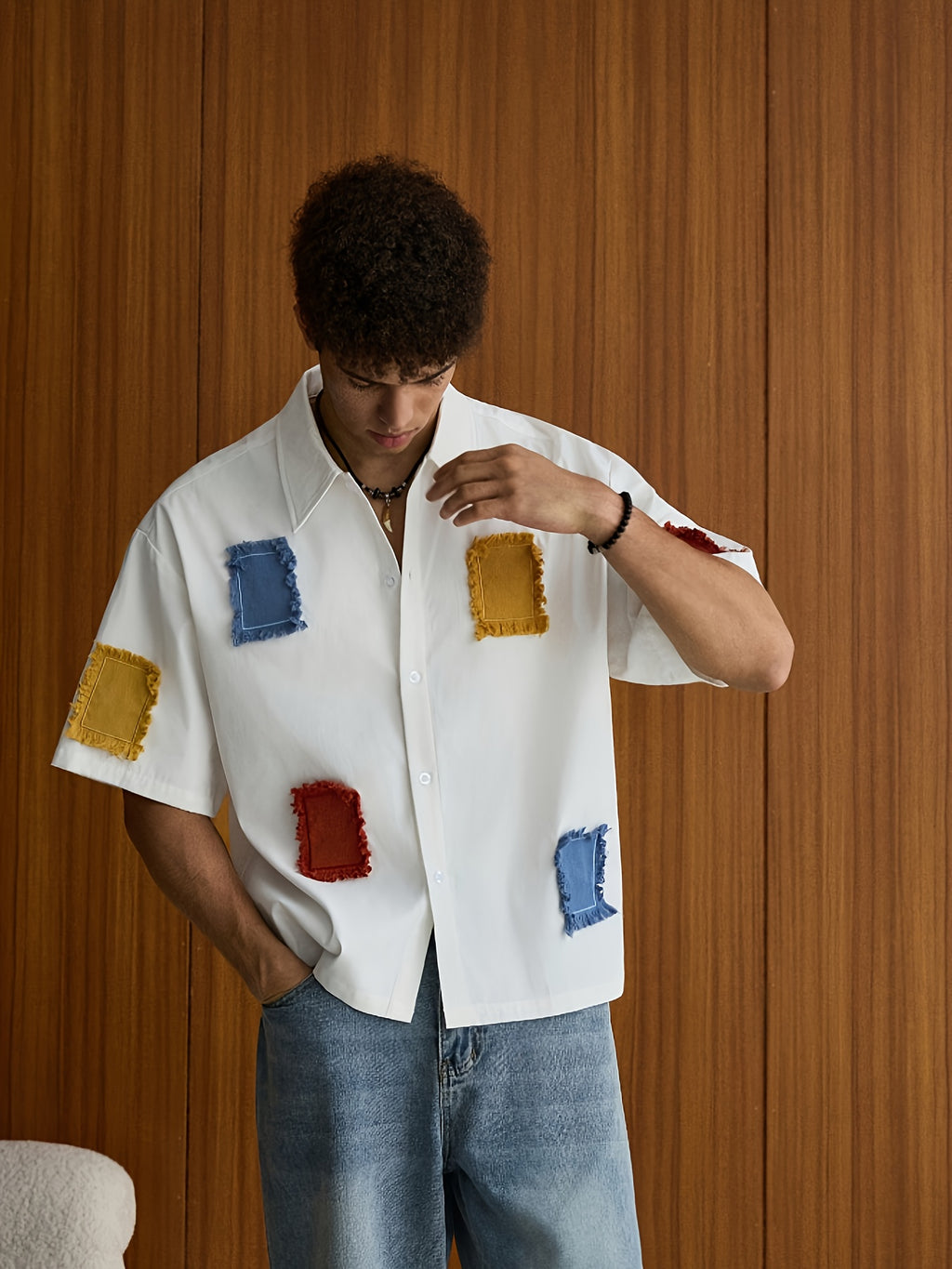 Dren | Zomerhemd voor heren met patchwork – Casual model met korte mouwen en reverskraag