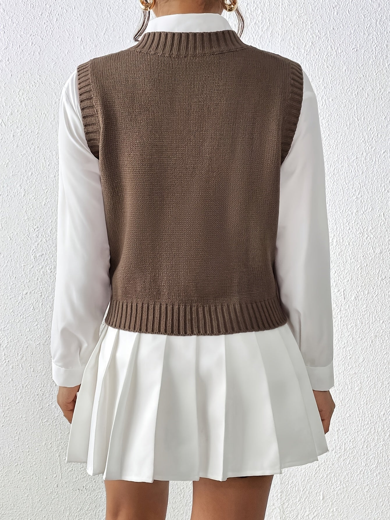 Ambria | Gilet sans manches à col V en maille torsadée - Haut ajusté, style rétro décontracté, maille légère superposée