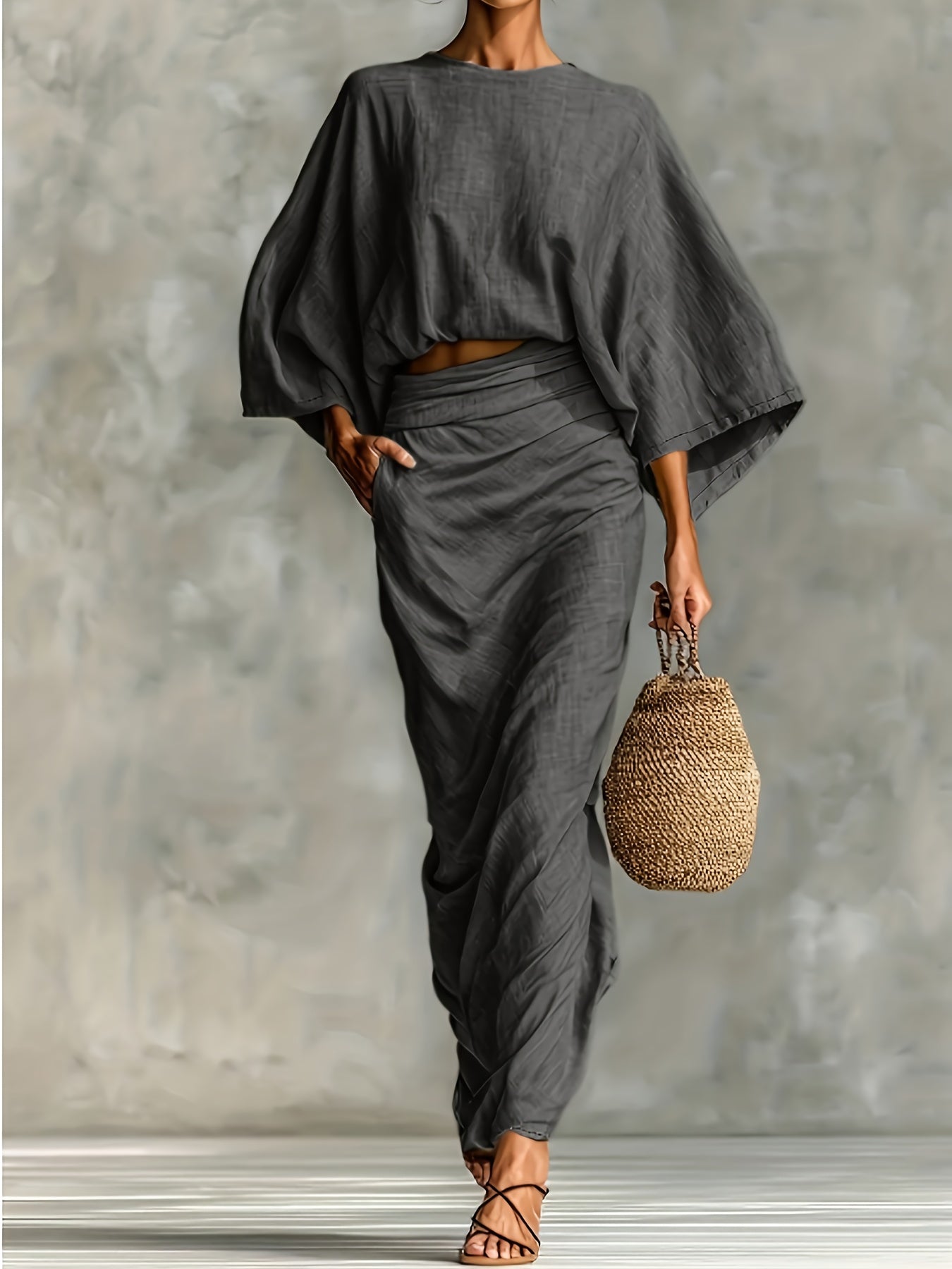 Rhylia | Dames 2-delige set – Crop top met vleermuismouwen en rok, elegante outfit