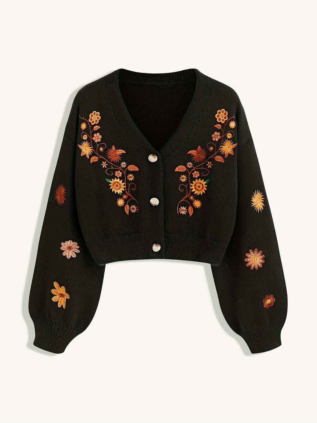 Orinae | Elegante dames cardigan met bloemen – Trui met lange mouwen en V-hals, geborduurd