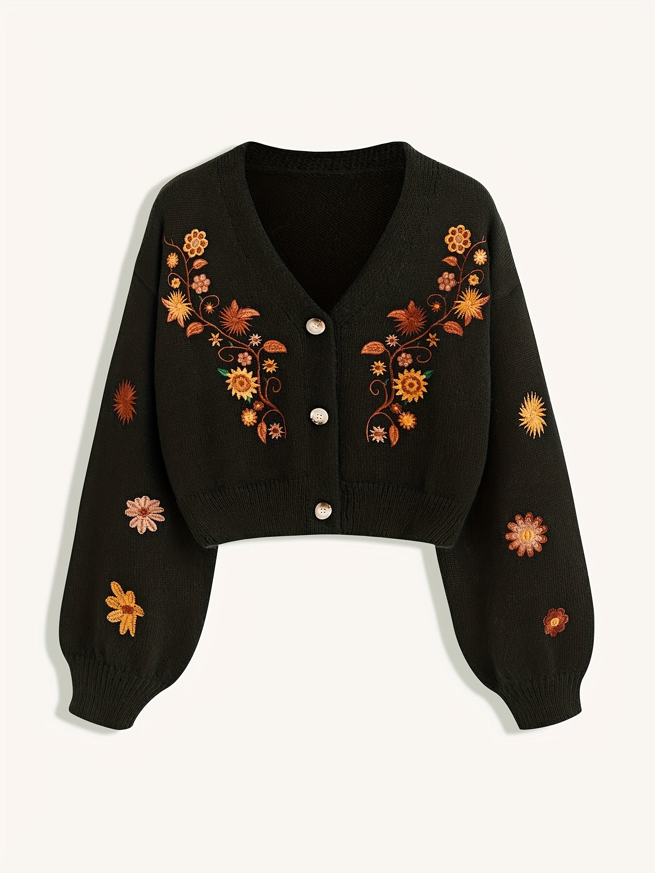 Orinae | Elegante dames cardigan met bloemen – Trui met lange mouwen en V-hals, geborduurd