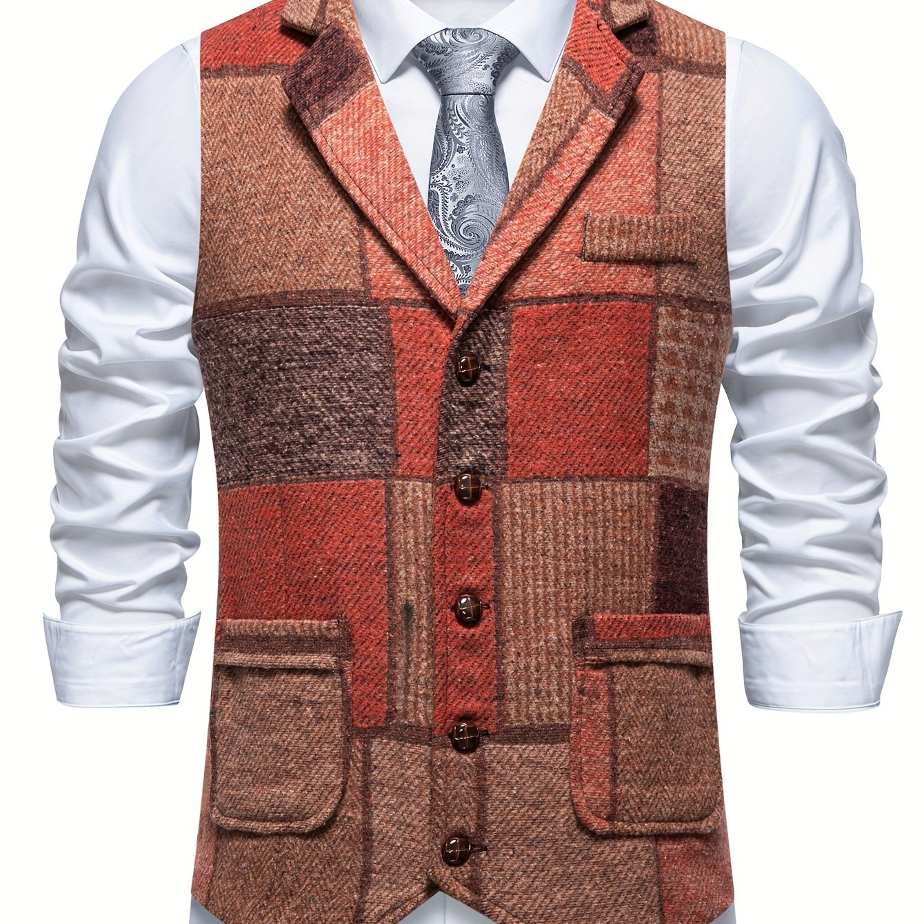 Barrett | Vintage patchwork herenvest – Klassiek vest met revers