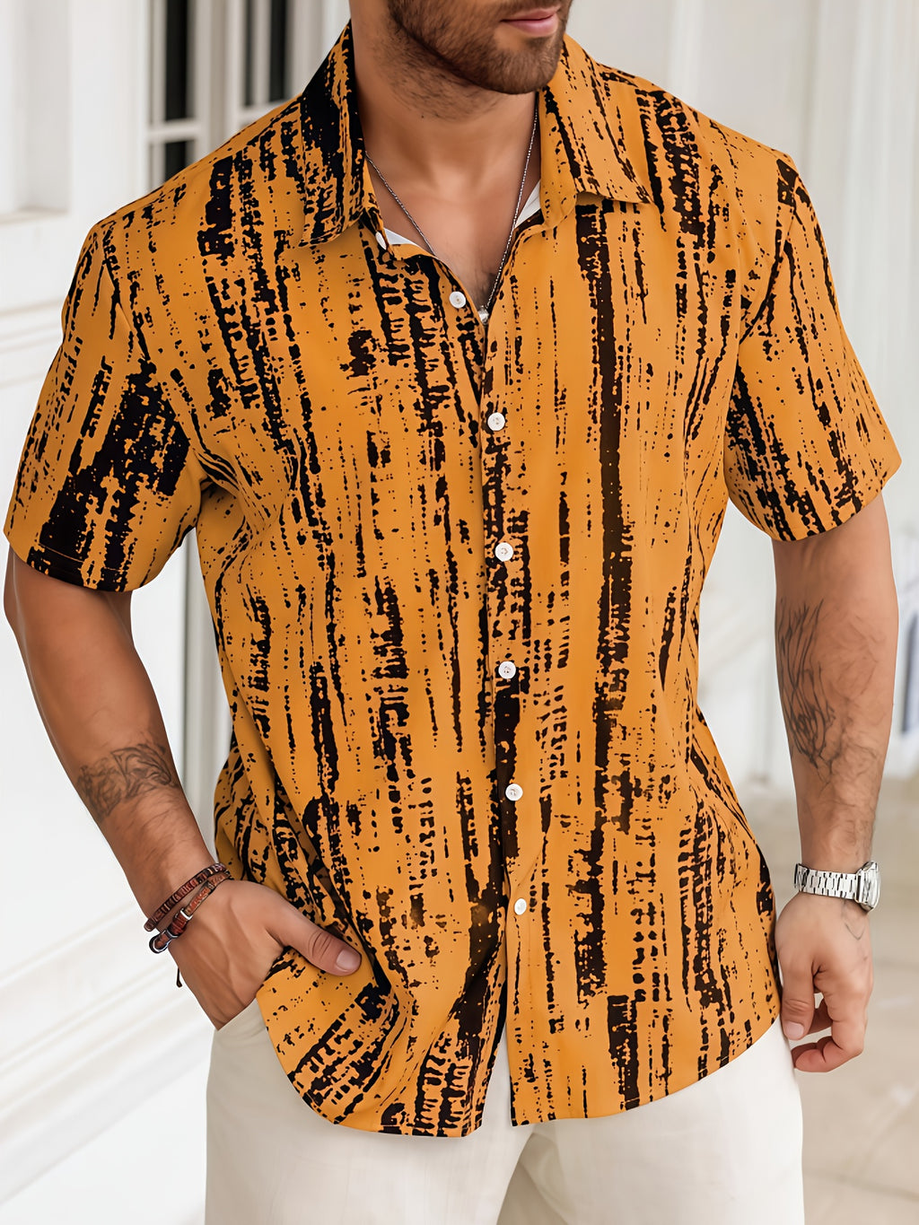 Axion | Heren Tie-Dye Shirt met Korte Mouwen – Ademend, Knopen aan de Voorzijde