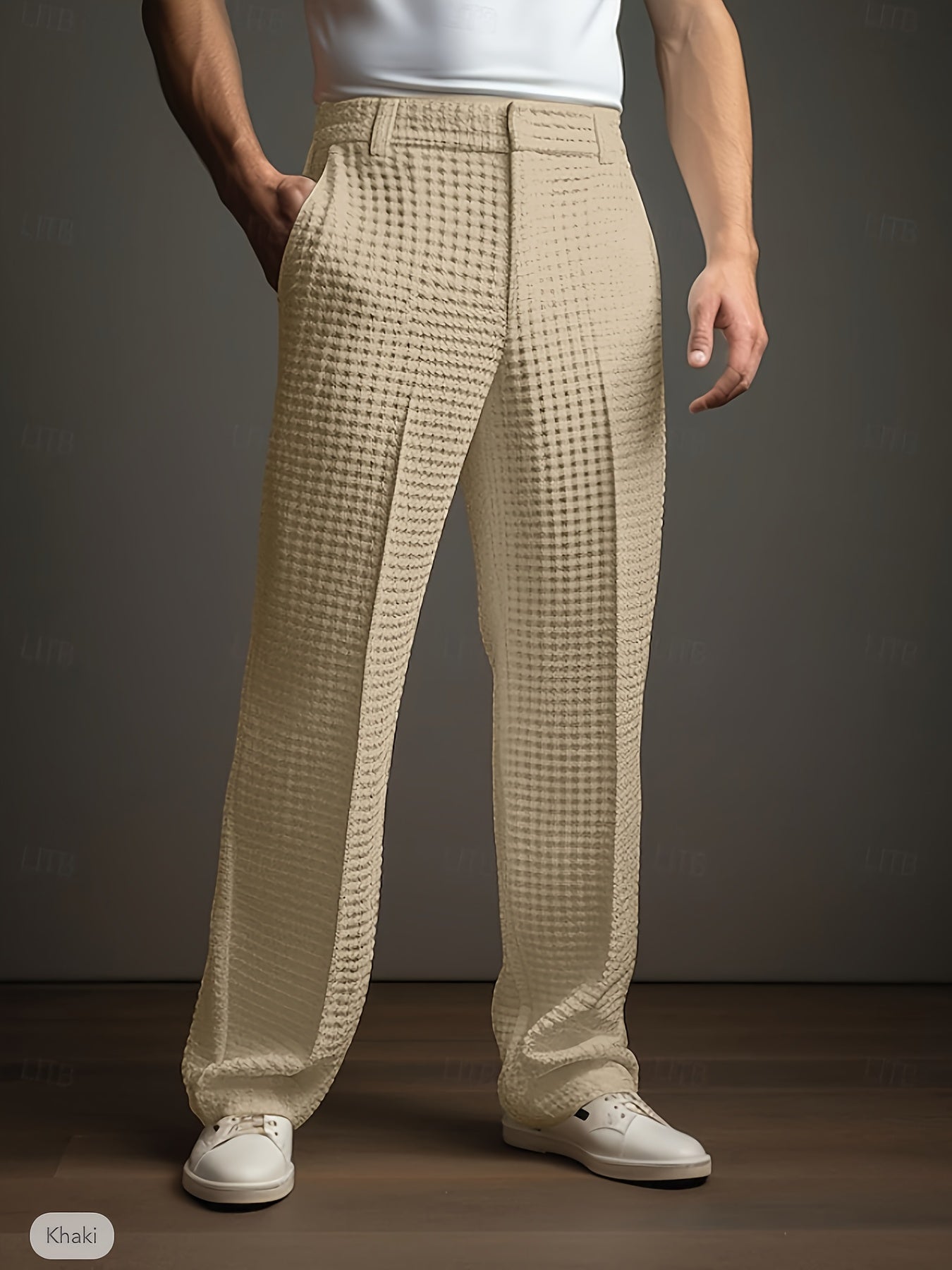 Archer | Rechte casual broek voor heren – zakelijke chino met wafelstructuur, slim fit kantoorbroek