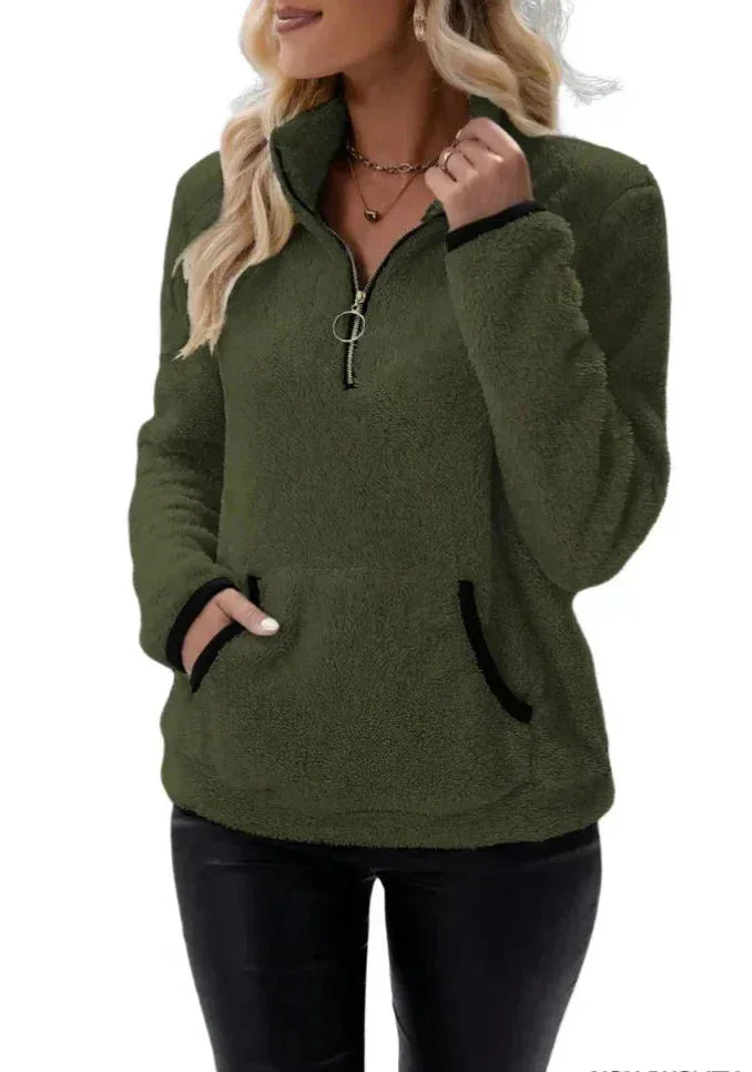 Eilina | Sherpa-Pullover mit Stehkragen und halbem Reißverschluss – weiches, warmes und bequemes Winteroberteil