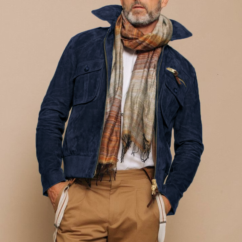 Orenth | Retro suède jas voor heren met reverskraag, ritssluiting, borstzak, casual bovenkleding