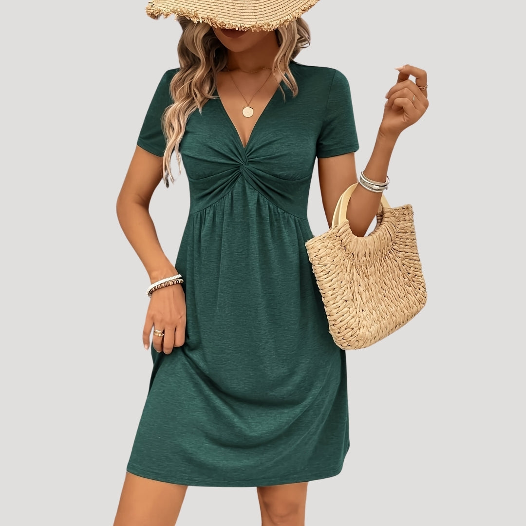 Marivonna | V-hals Zomer Mini Jurk – Gedraaide Voorkant, Casual Lichtgewicht Strand- en Vakantiejurk