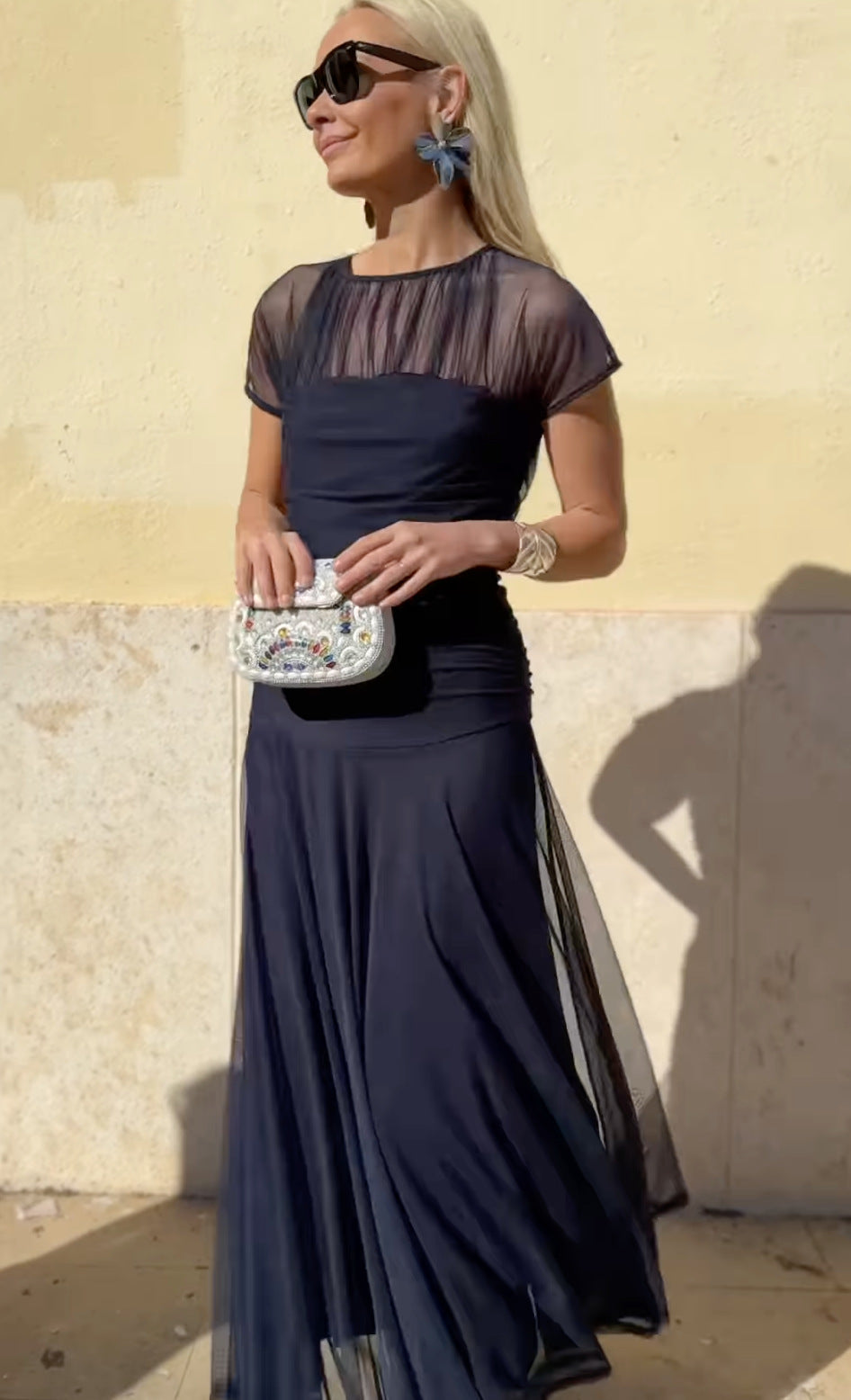 Vaelissey | Chiffonjurk voor dames – Elegante midi-jurk met ronde hals