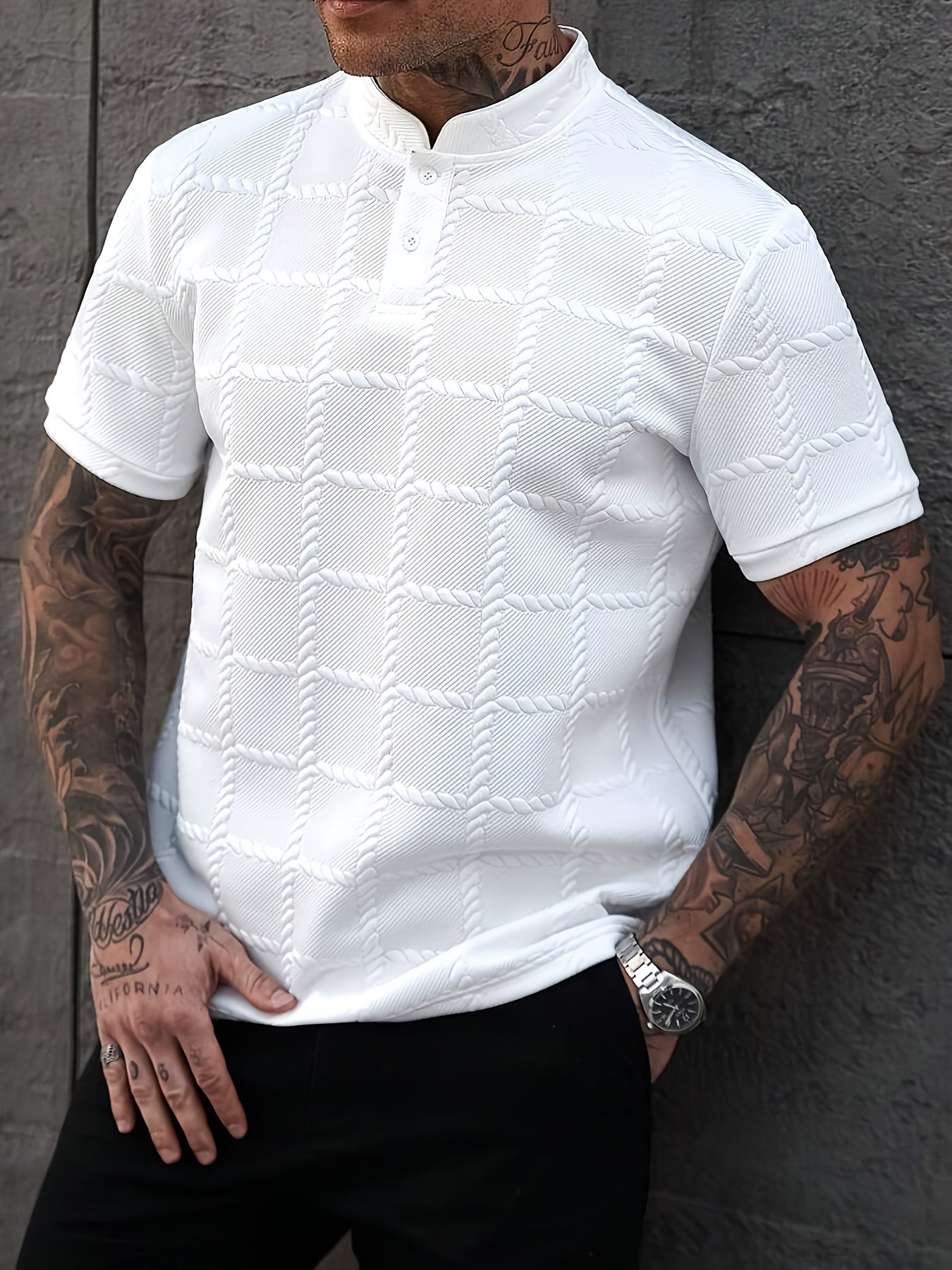 Zorvik | Heren Geruit Jacquard T-shirt – Korte Mouwen, Ademend Casual Zomershirt met Zachte Textuur