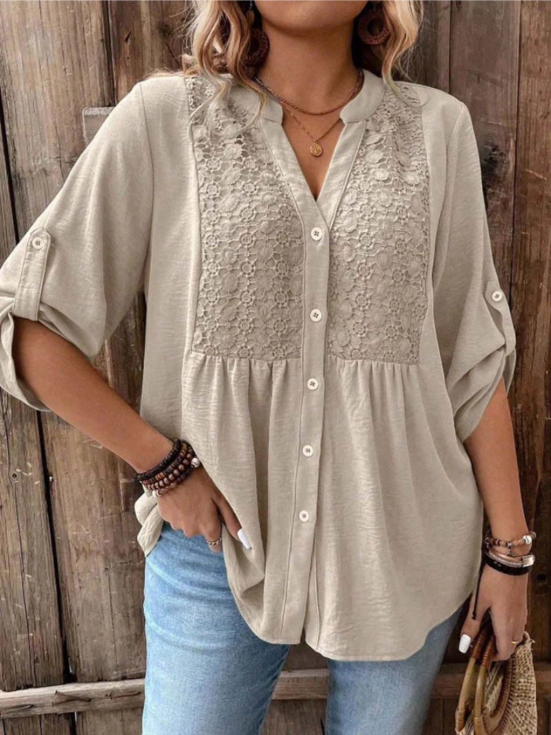 Calyoria | Kantblouse met V-hals voor dames – Elegante, luchtige zomertop