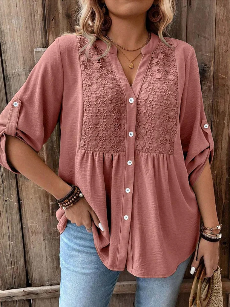 Calyoria | Kantblouse met V-hals voor dames – Elegante, luchtige zomertop