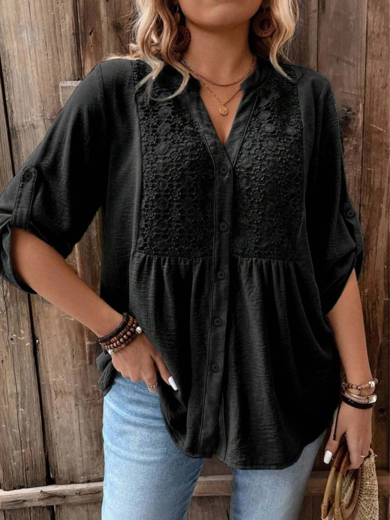 Calyoria | Kantblouse met V-hals voor dames – Elegante, luchtige zomertop