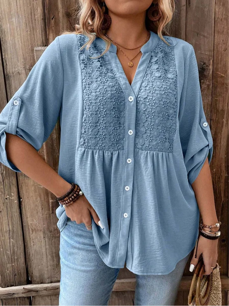 Calyoria | Kantblouse met V-hals voor dames – Elegante, luchtige zomertop