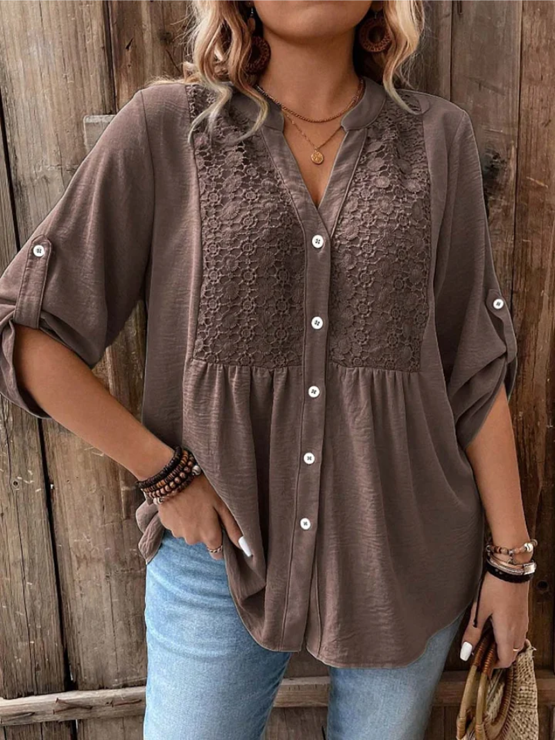 Calyoria | Kantblouse met V-hals voor dames – Elegante, luchtige zomertop