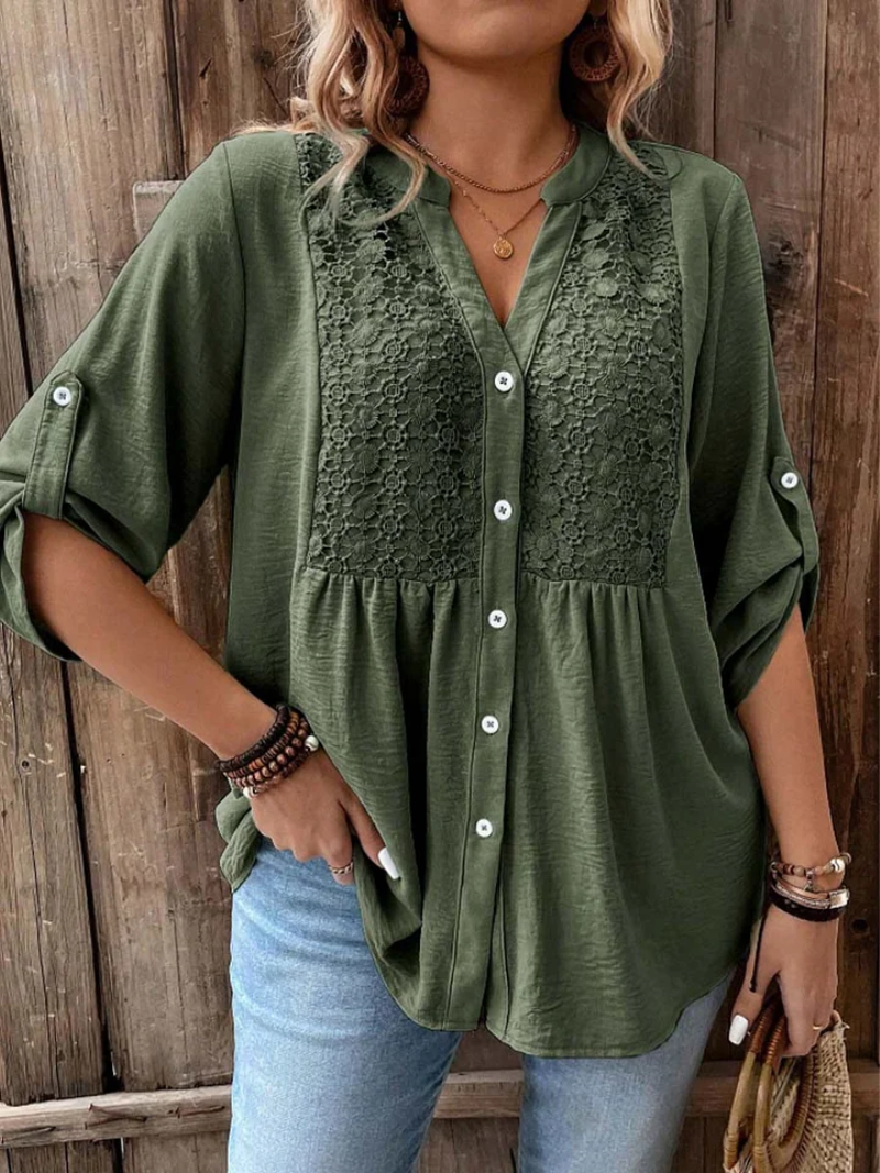 Calyoria | Kantblouse met V-hals voor dames – Elegante, luchtige zomertop
