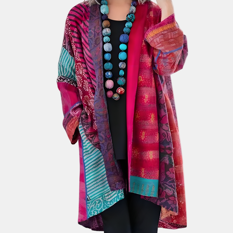 Landa | Stijlvol gebreid vest voor dames – Lange kleurrijke trui, casual gelaagde herfst-winterjas