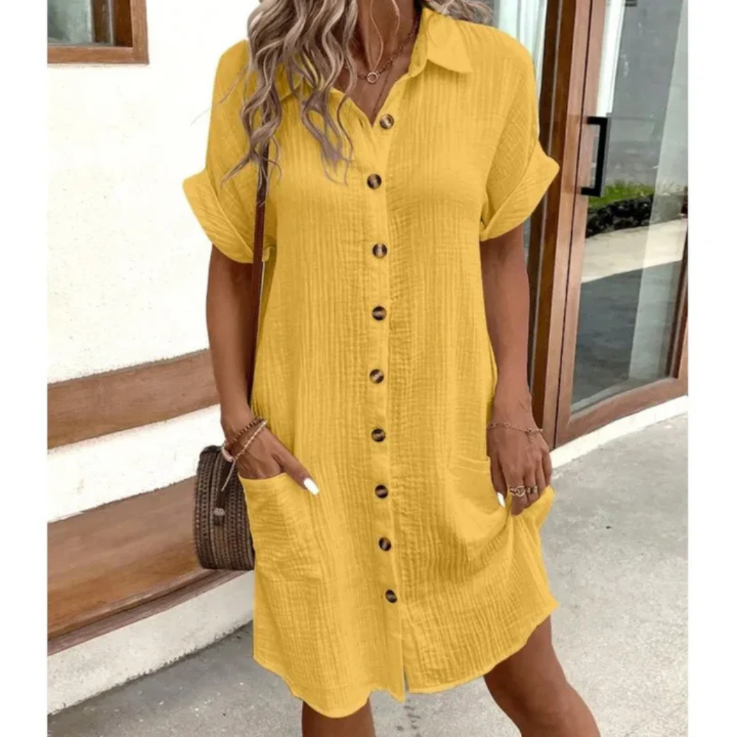 Tina | Dames zomer overhemdjurk – Casual knoopjurk met korte mouwen