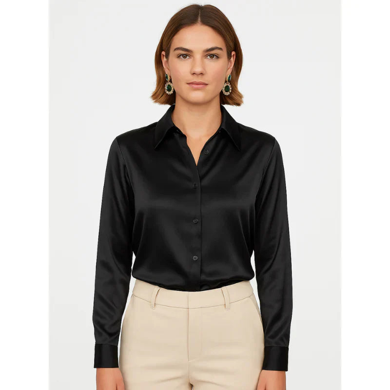 Sylmirae | Satijnen blouse voor dames – Chique top met knopen voor op kantoor