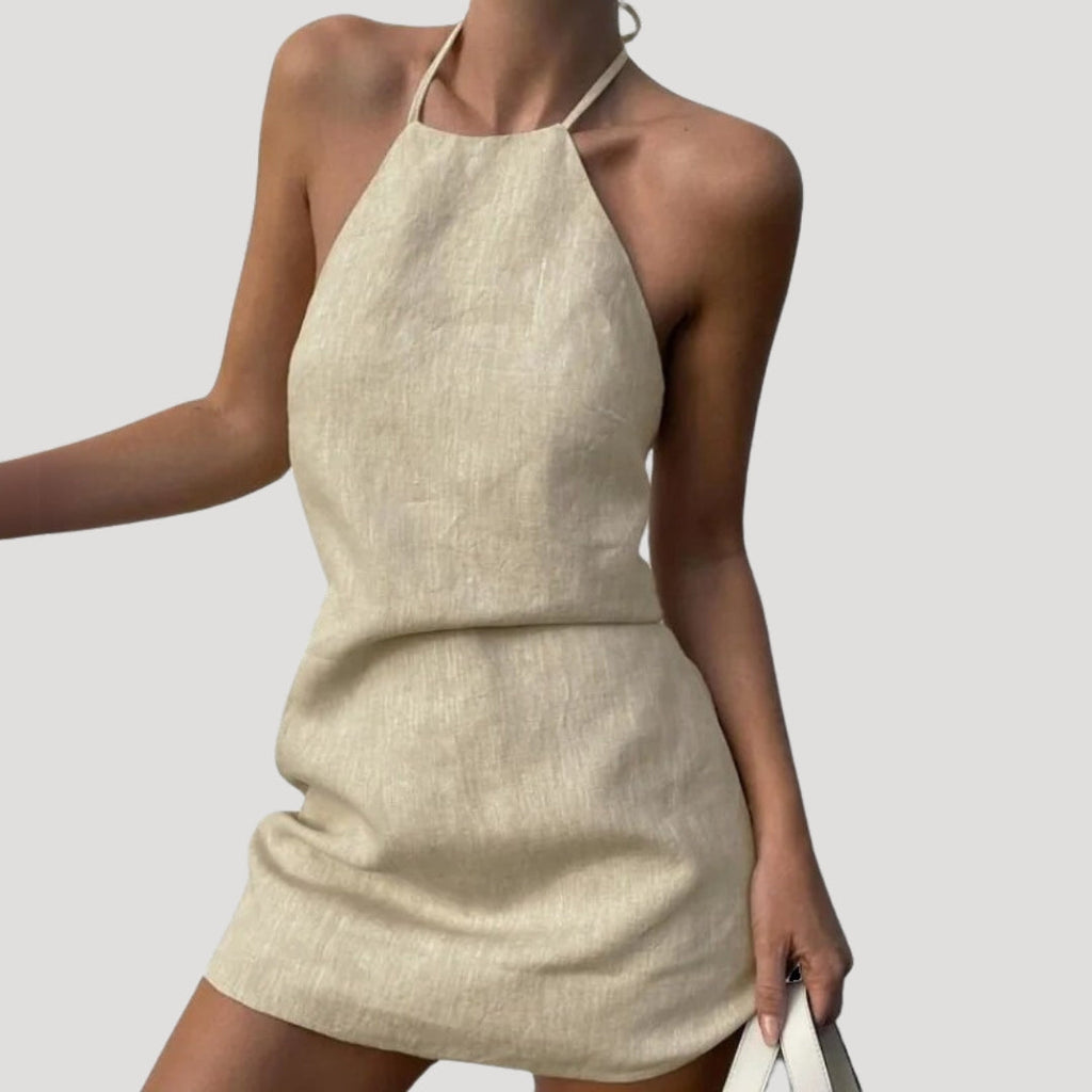 Helina | Mini-jurk met halternek voor dames – Mouwloze, zomerse, casual outfit van linnen