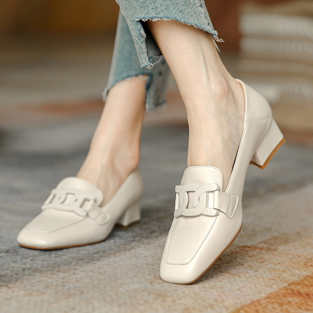 Evrynth | Damen-Lederslipper – Elegantes Schnallendesign, dicke Absätze