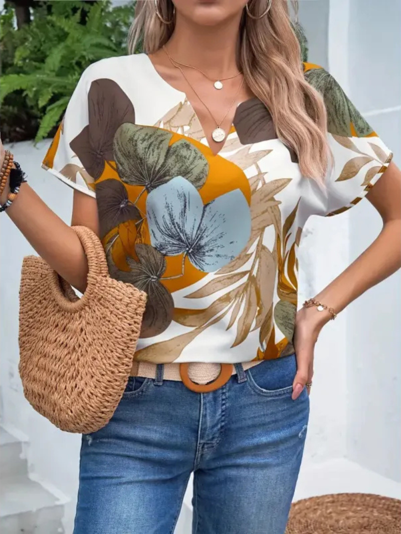 Lucrezia | Kurzarmbluse mit Blumenmuster für Damen – Stilvolles Top