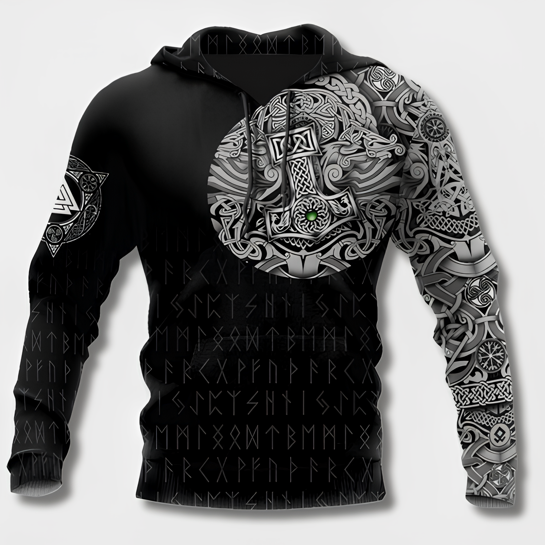 Jovanovic | Sweat à capuche Warrior Viking Tribal pour homme – Sweat imprimé, style streetwear décontracté