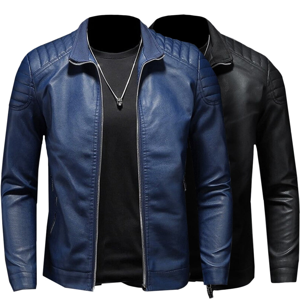 Nyvenor | Veste en cuir pour homme - Fermeture éclair, col montant, style motard, coupe ajustée