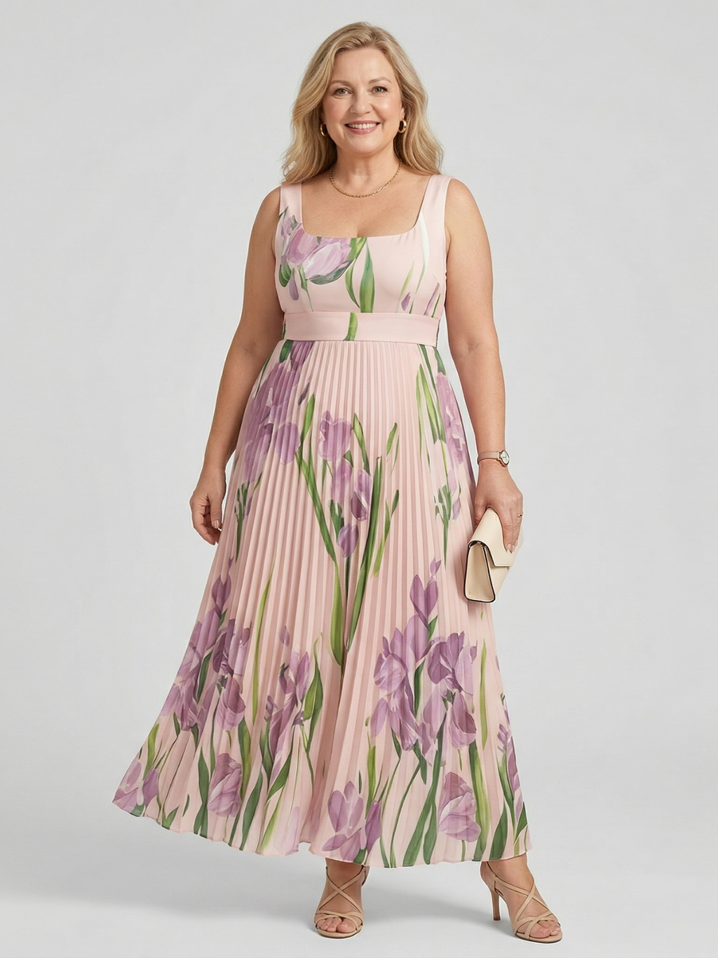 Elissa | Dames Bloemen Geplooide Maxi Jurk – Mouwloos, Elegante Zomer Maxi Jurk