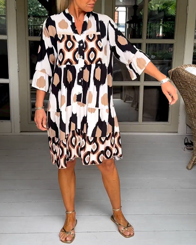 Haryelle | Boho midi-jurk voor dames – Halflange mouwen, zwierige casual zomerjurk