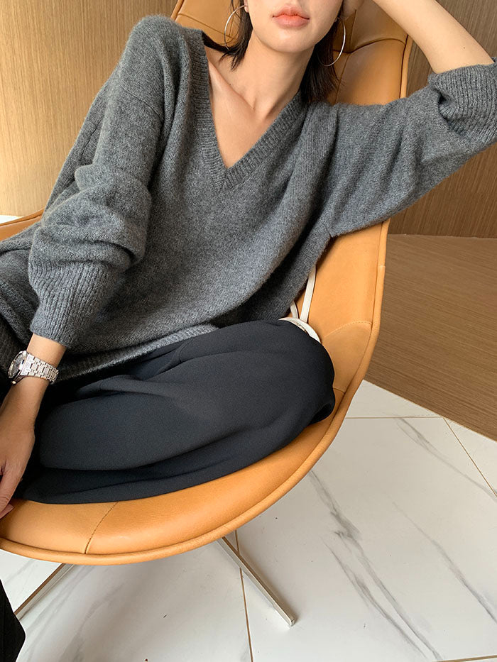 Inger | Pull classique en maille à col V pour femme – Pull ample en cachemire chaud 
