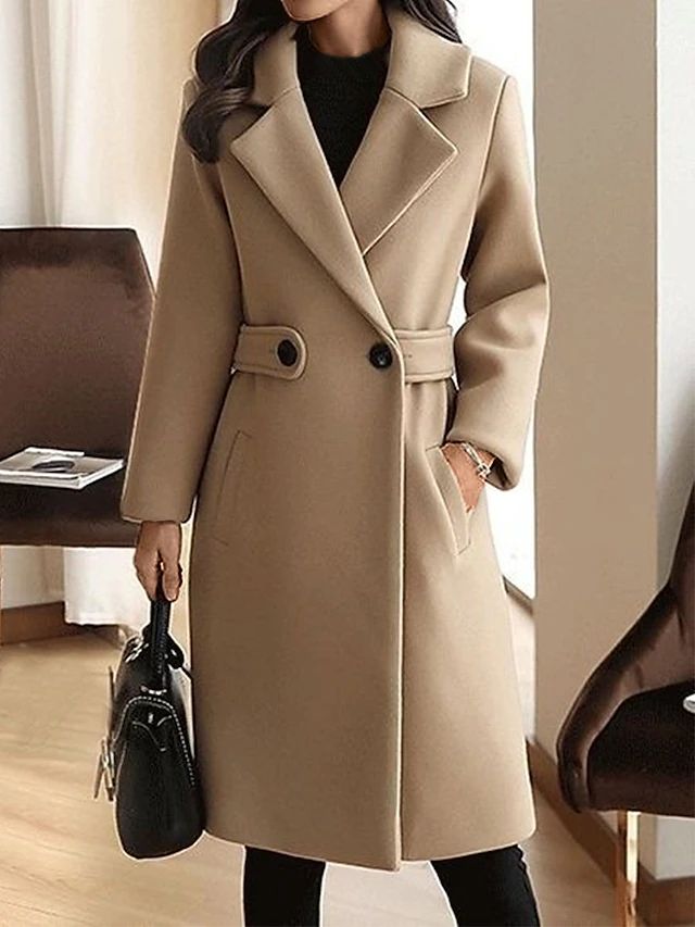 Lyvara | Manteau d'hiver en laine pour femme avec ceinture – Vêtement d'extérieur chaud, ajusté, décontracté et élégant