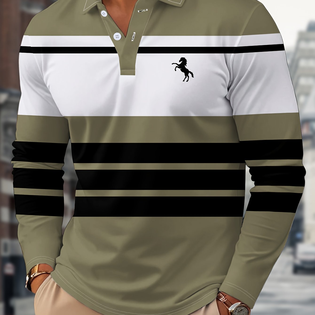 Radovan | Langärmeliges, gestreiftes Poloshirt – Atmungsaktives Button-Down-Hemd für Business und Freizeit