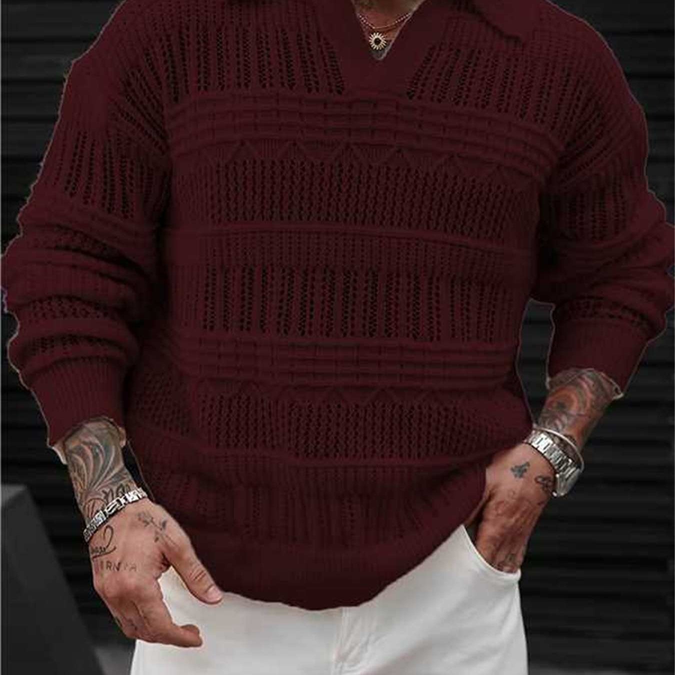 Zayrik | Heren Gebreide Trui met Kraag – Herfst Winter Pullover met Lange Mouwen
