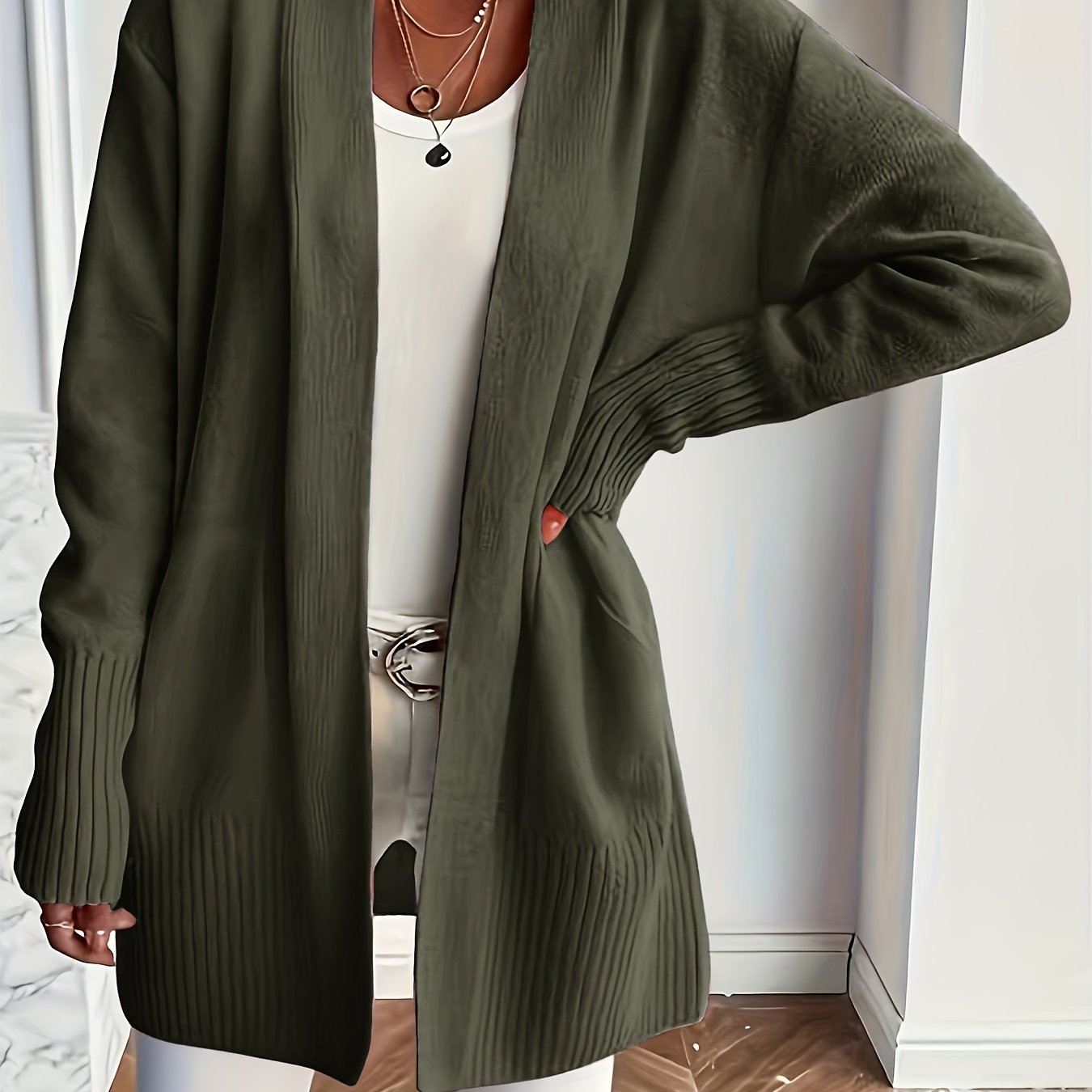 Rosavine | Gilet en maille ajourée pour femme - Coupe décontractée, manches longues, gilet confortable et décontracté avec poches