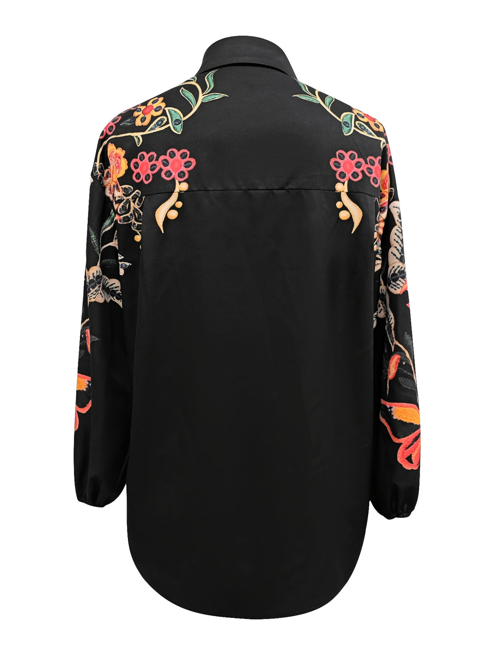 Heliara | Boho geborduurde damesblouse - Knoopoverhemd met lange mouwen en kapselkraag