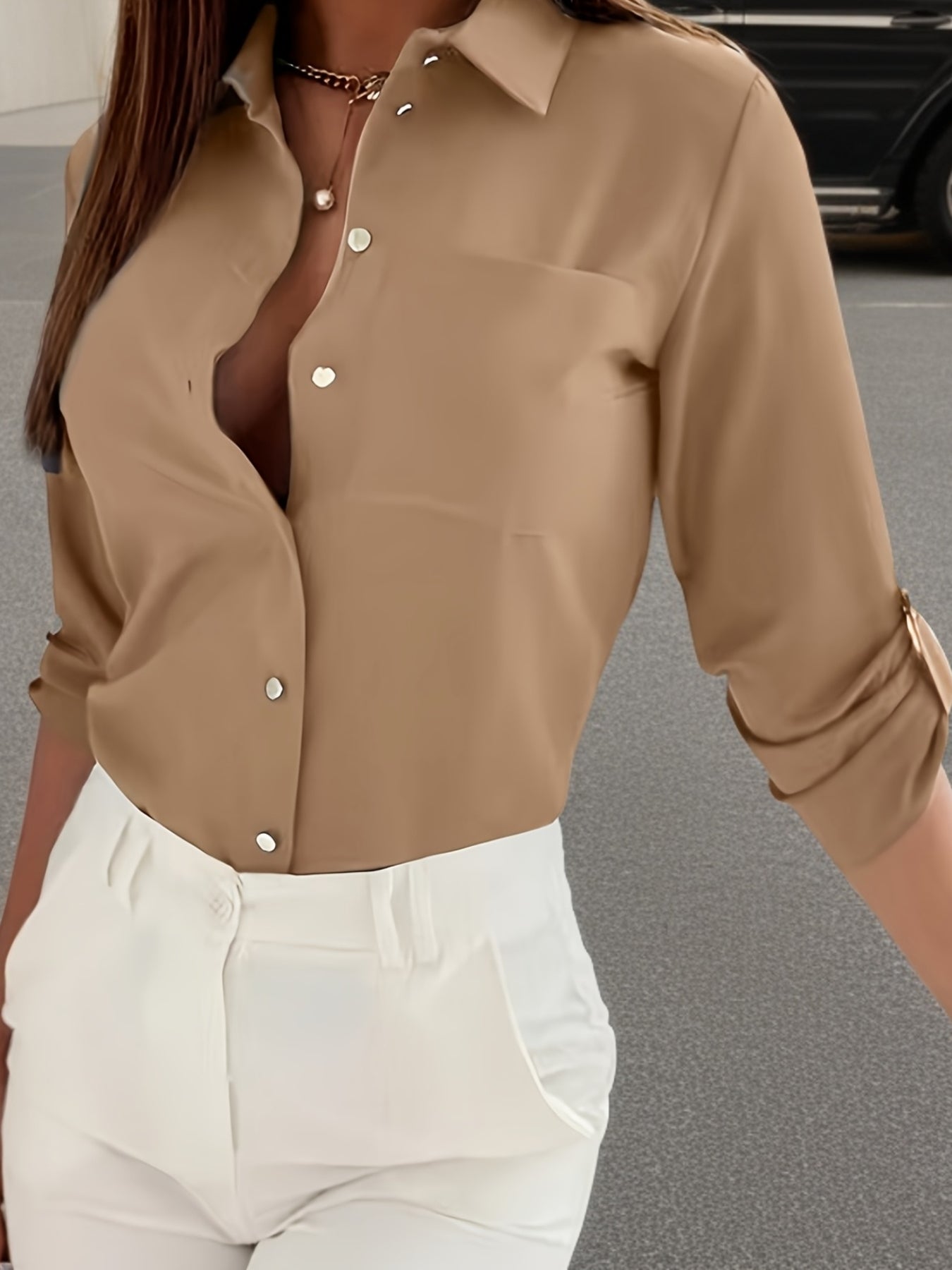 Isaline | Elegant damesoverhemd met knopen – lange mouwen, geschikt voor op kantoor en casual dragen