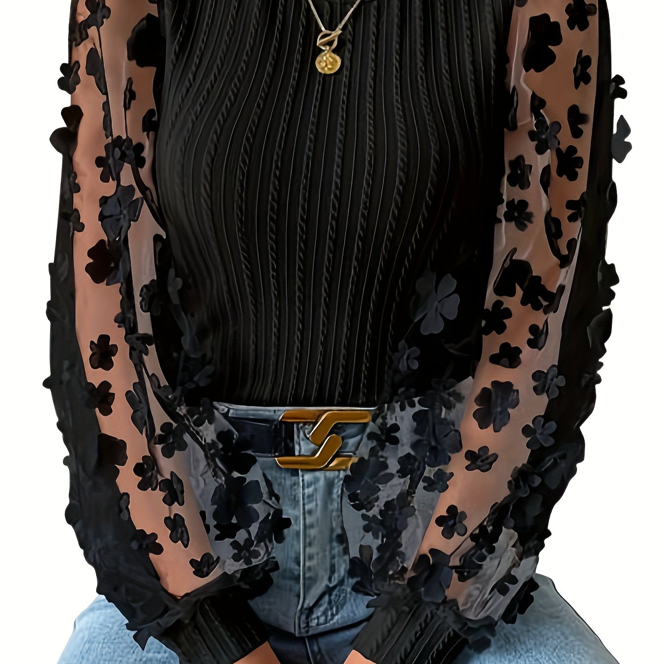 Hyselle | Dames Top met Textuur en Ronde Hals – Elegante Blouse met Mesh-Details
