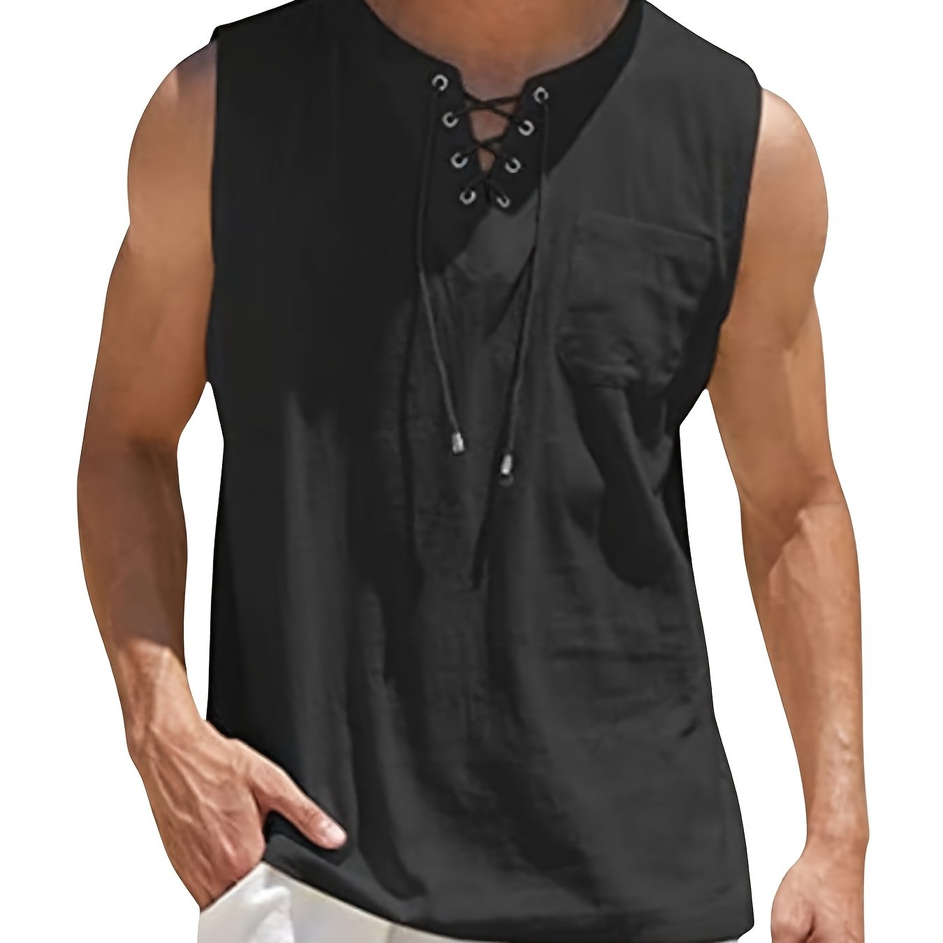 Morten | Ärmelloses Herren-Tanktop aus Baumwoll-Leinen-Mischgewebe mit V-Ausschnitt – Leichtes Sommer-T-Shirt