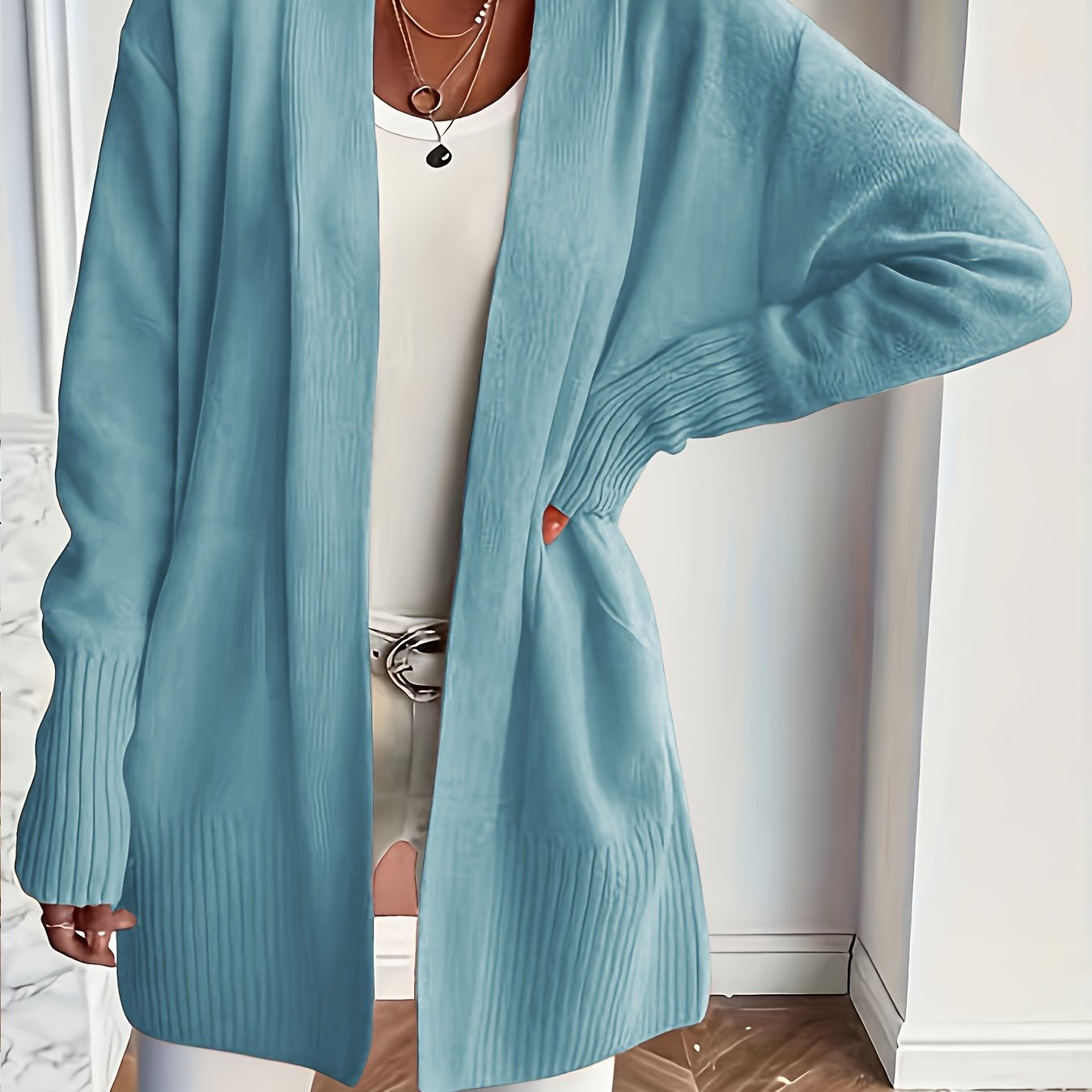 Rosavine | Gilet en maille ajourée pour femme - Coupe décontractée, manches longues, gilet confortable et décontracté avec poches