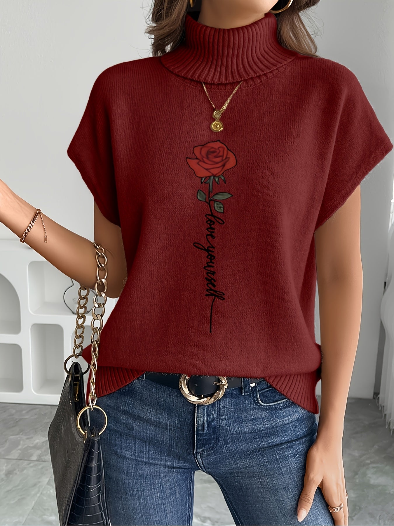 Ienira | Trendy Dames Mouwloos Gebreid Vest met Rozenprint – Losvallende Zomerse Casual Top