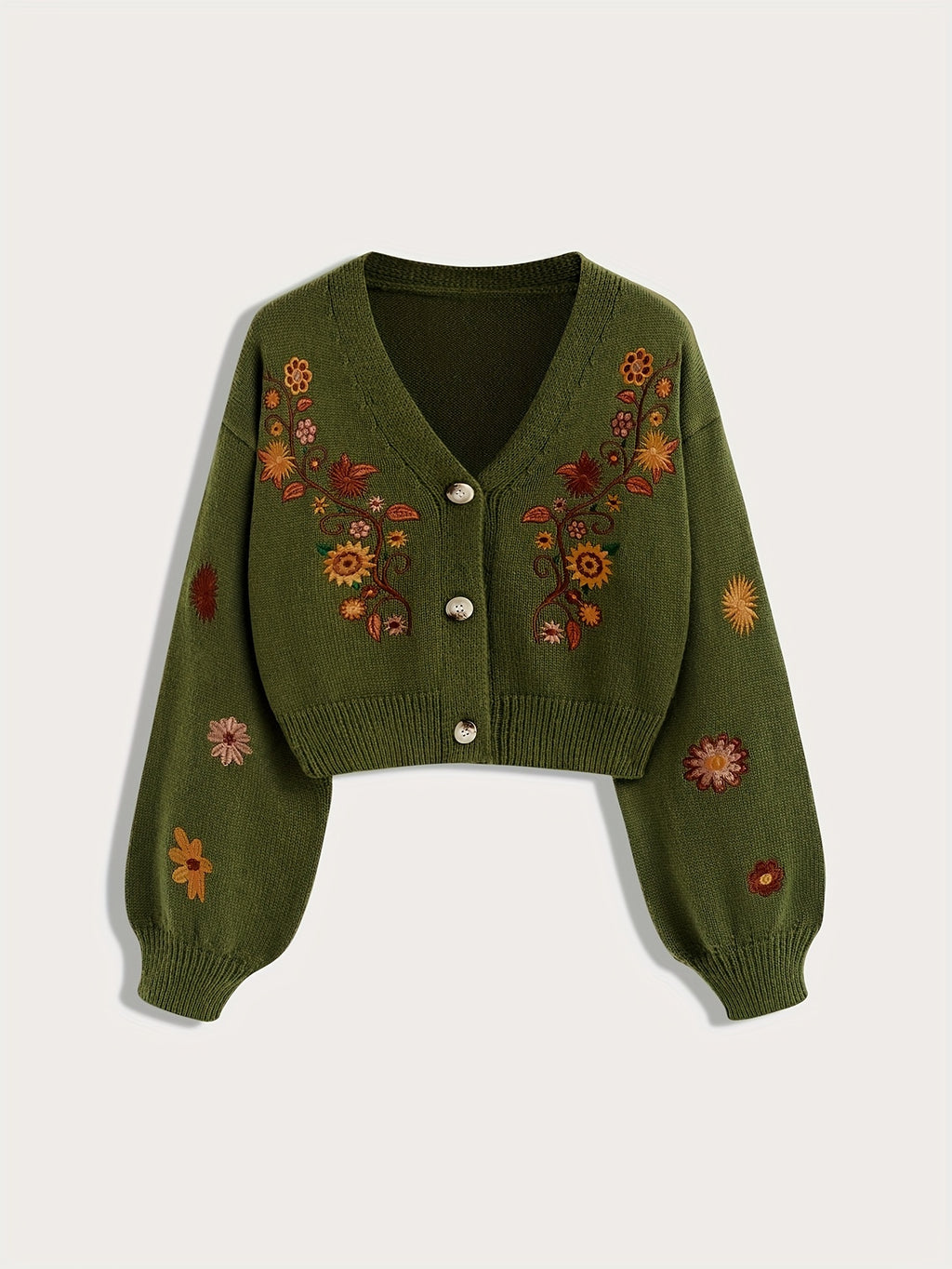 Orinae | Elegante dames cardigan met bloemen – Trui met lange mouwen en V-hals, geborduurd