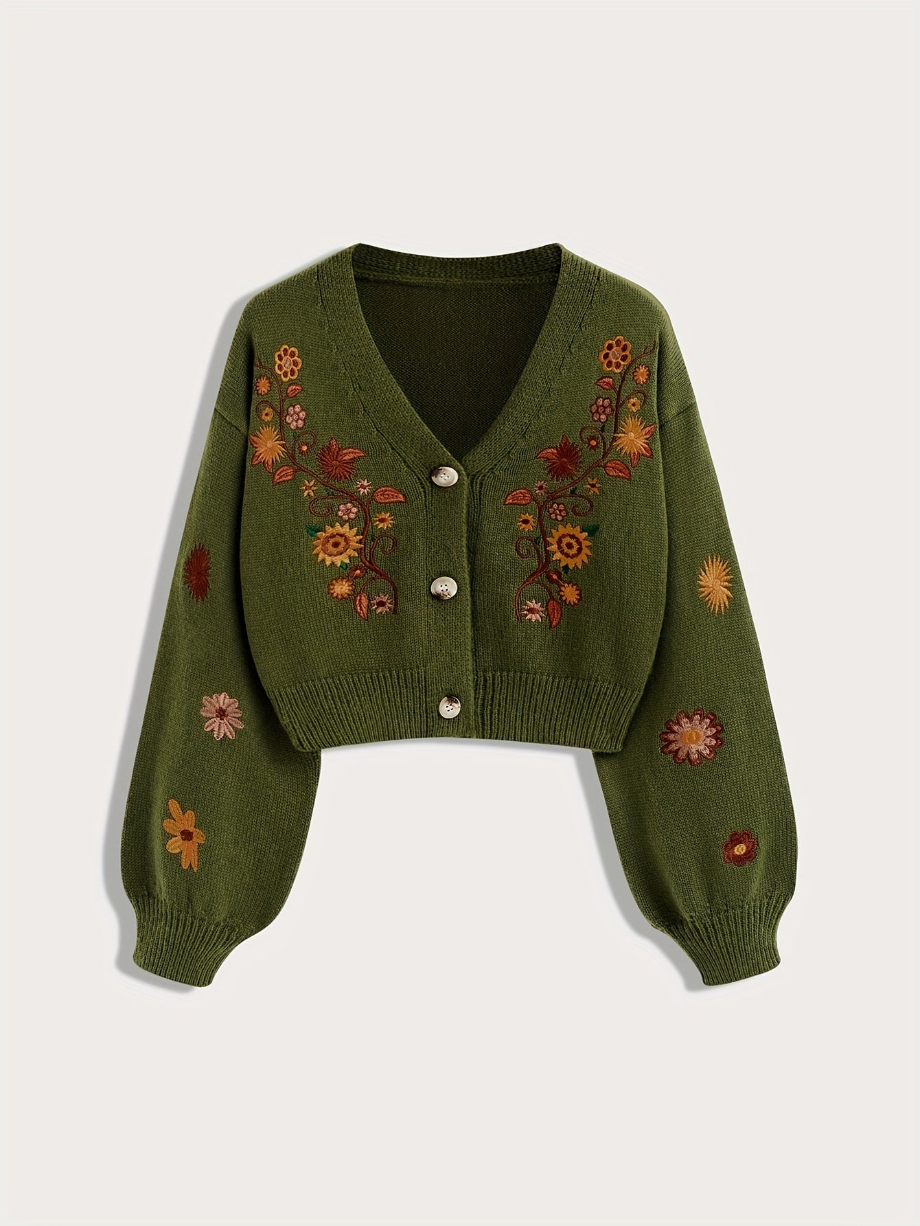 Orinae | Elegante dames cardigan met bloemen – Trui met lange mouwen en V-hals, geborduurd
