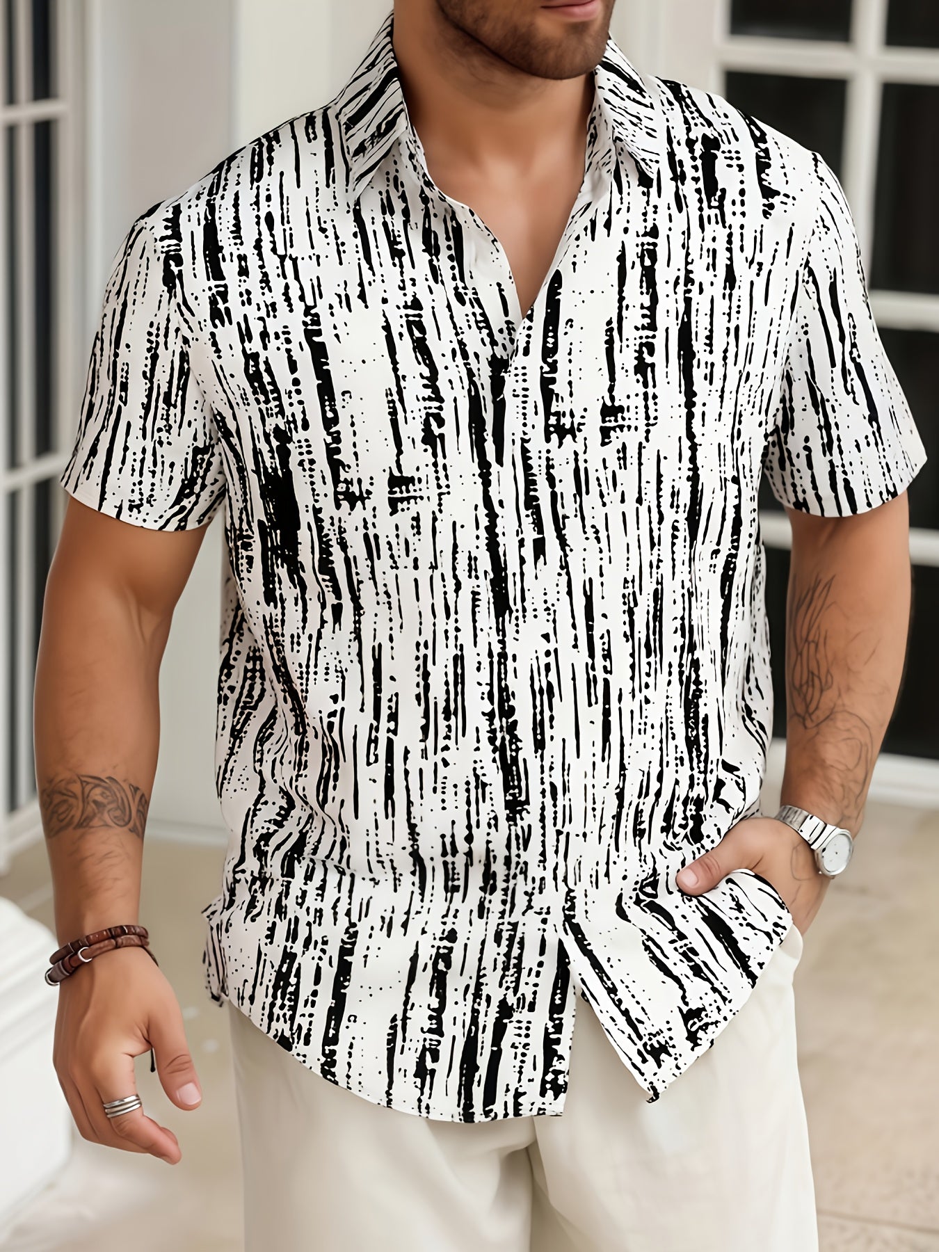 Axion | Heren Tie-Dye Shirt met Korte Mouwen – Ademend, Knopen aan de Voorzijde