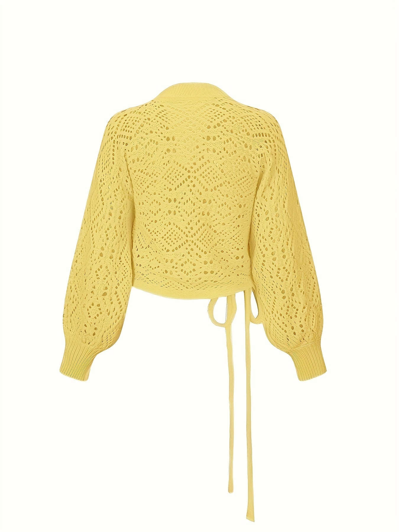 Quessira | Pull élégant à col V et manches lanternes – Haut en maille semi-transparente à ouverture sur le devant et découpes