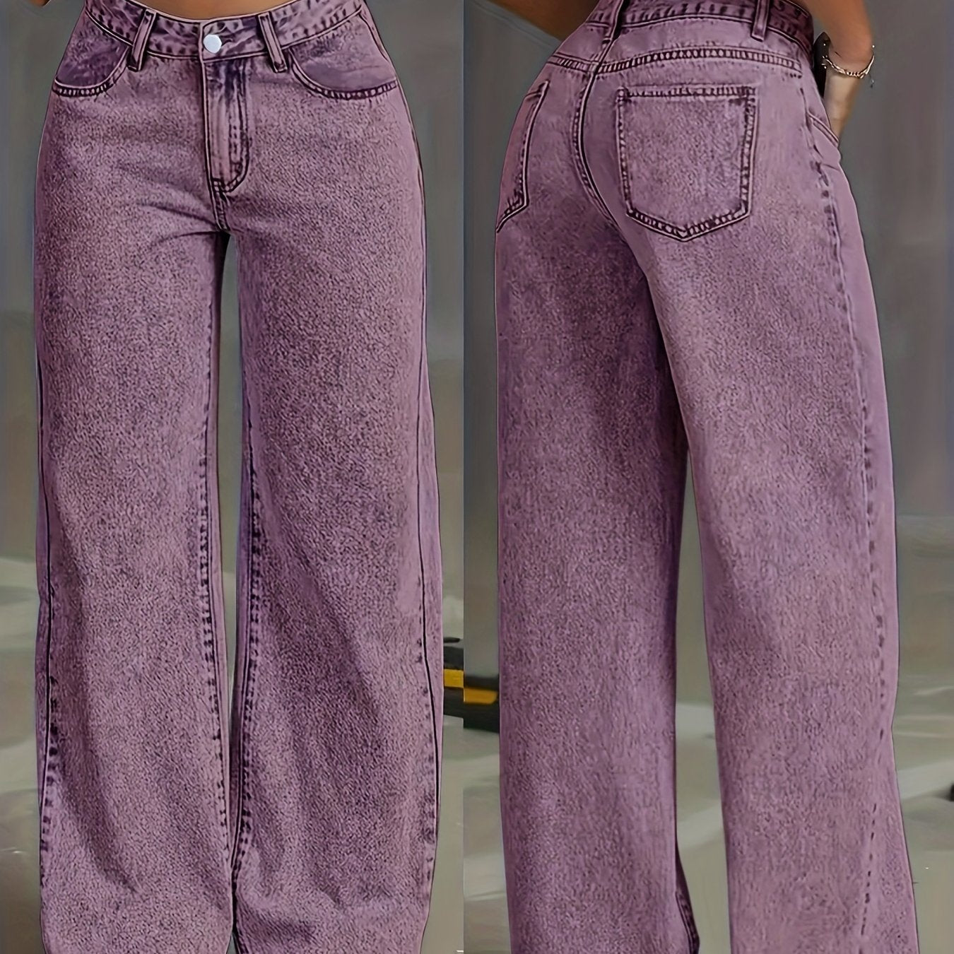 Viridia | Hoge taille stretch jeans voor dames – Losse acid wash rechte en wijde pijpen, buikcontrole, zakken