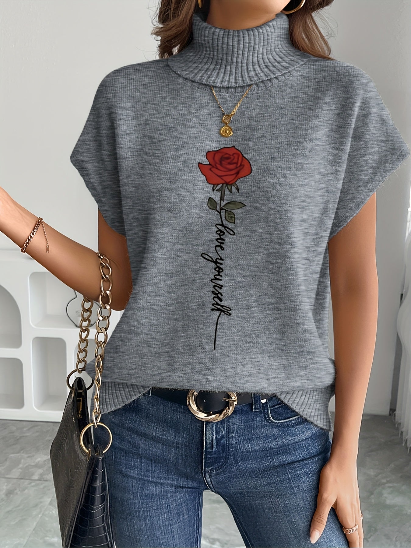 Ienira | Trendy Dames Mouwloos Gebreid Vest met Rozenprint – Losvallende Zomerse Casual Top