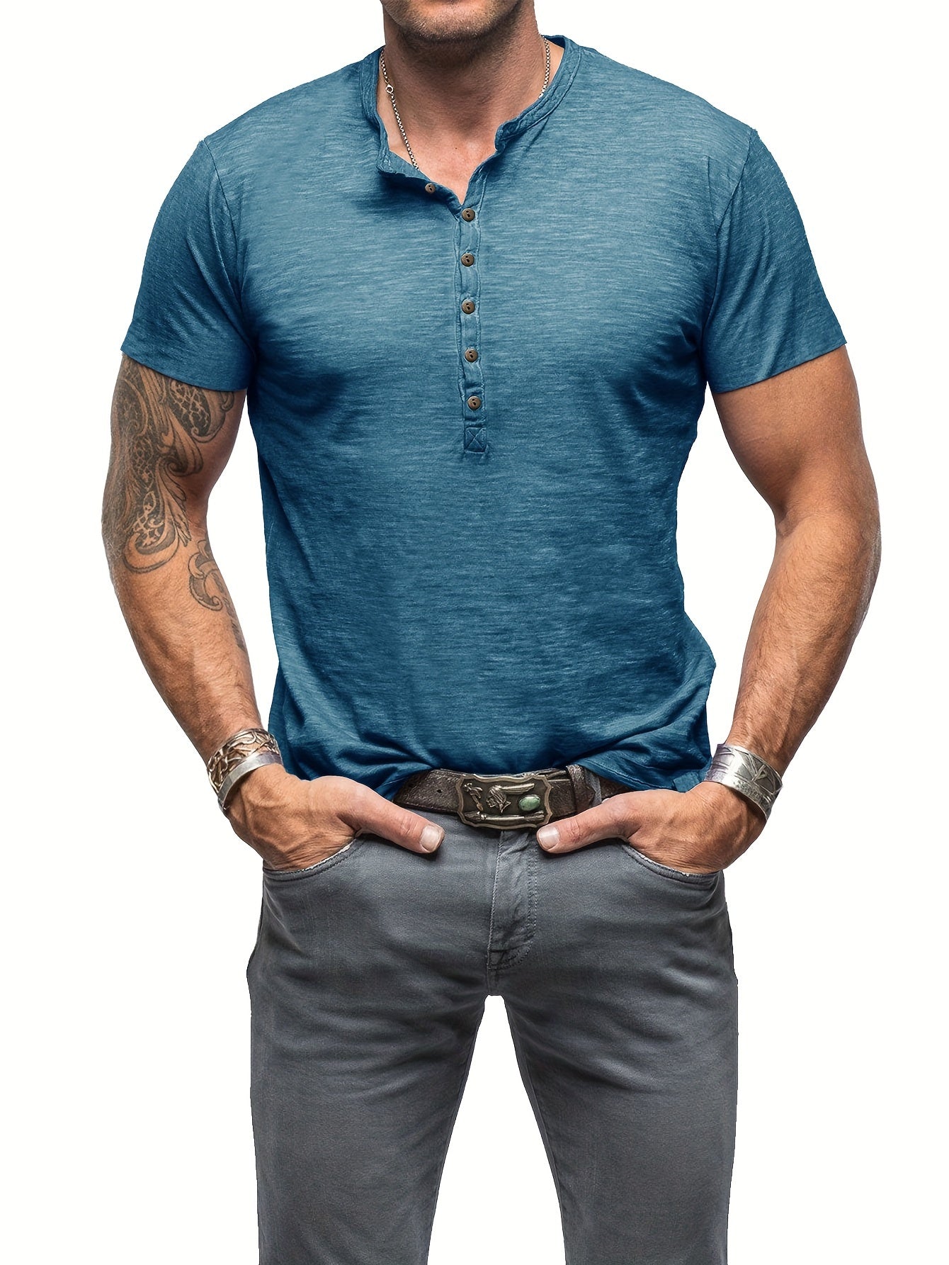 Riggs | Henley-Hemd für Herren im Vintage-Stil aus Baumwolle – Knopfleiste, Rundhalsausschnitt