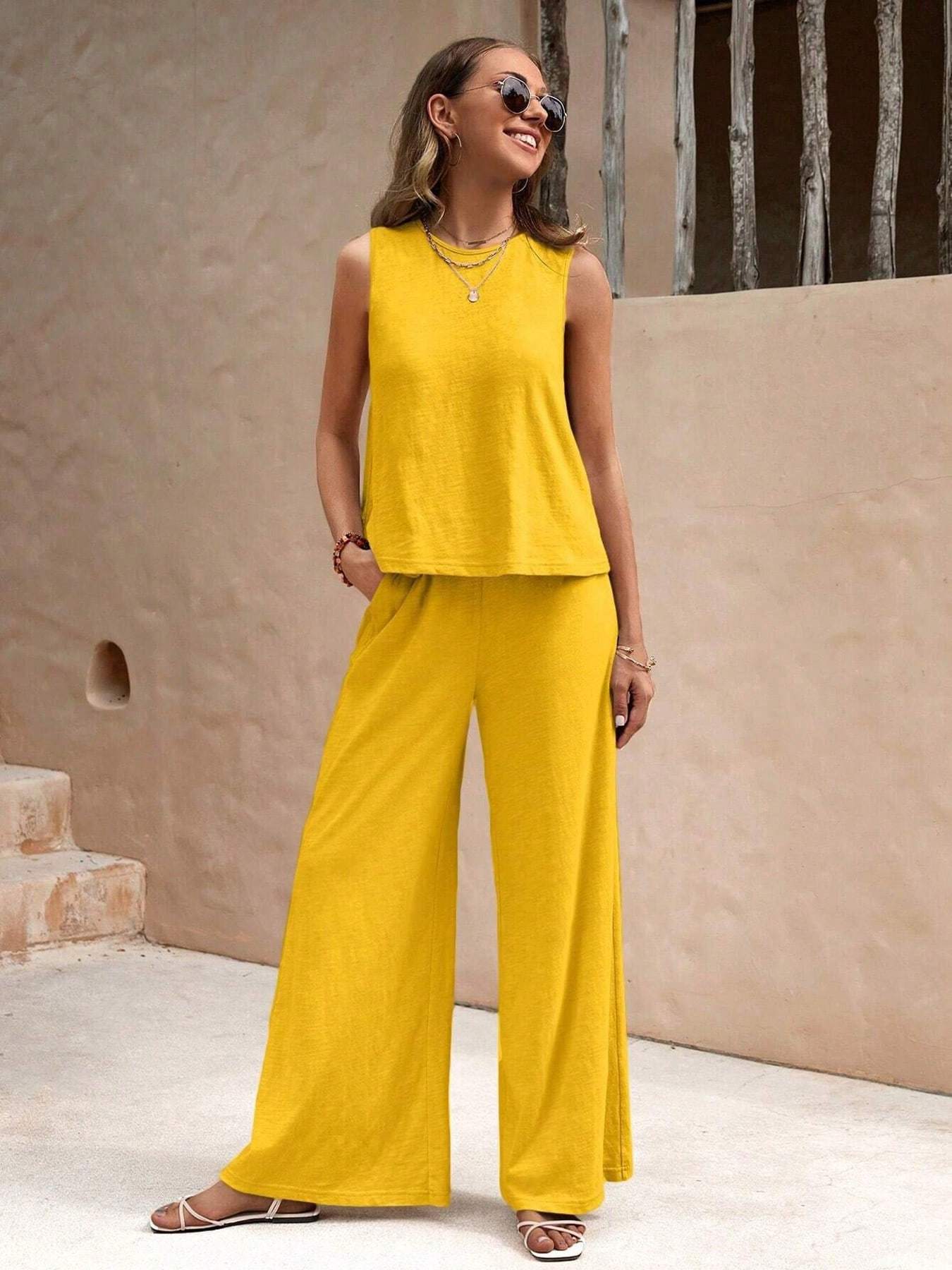 Zuna | Zomeroutfit voor dames – Set met casual tanktop en wijde broek