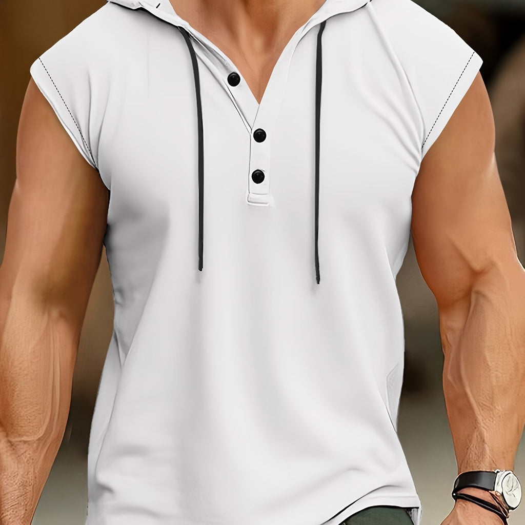 Acton | Heren mouwloze hooded Henley Tank - Ademend sportshirt