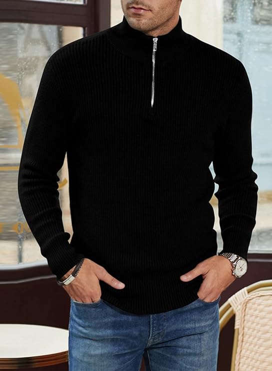 Halvion | Eleganter Herrenpullover mit halbem Reißverschluss – Stilvoller italienischer Pullover für Freizeit und Business